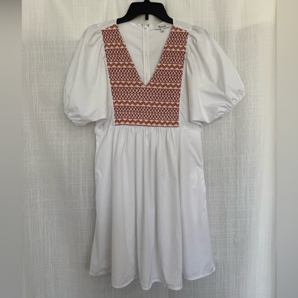NWOT Madewell Size S White Boho Puff-Sleeve Embroidered Women's Dress
